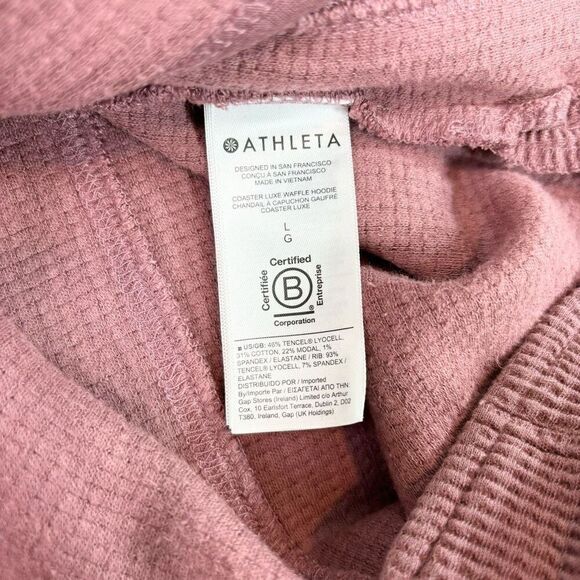 Athleta Sweater Womens Large Red Solid Long-Sleeve Pullover Hoodie Comfy Waffle - Picture 8 of 9